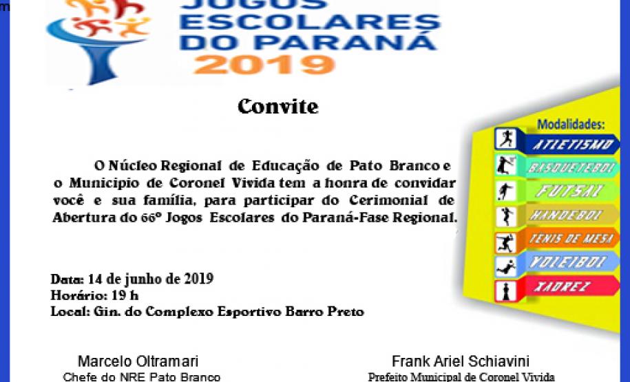 Convite para Cerimonial de Abertura do 66º Jogos Escolares do Paraná - Fase Regional.
